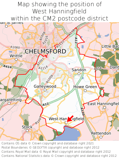 Map showing location of West Hanningfield within CM2