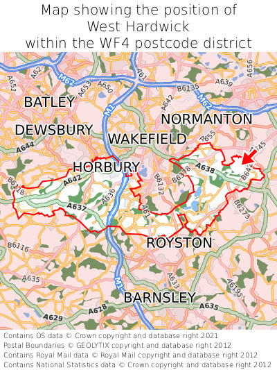 Map showing location of West Hardwick within WF4