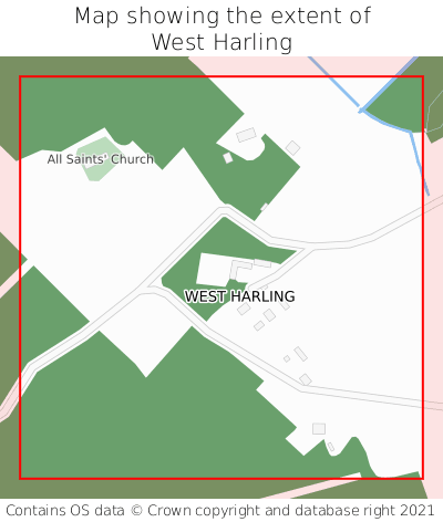 Map showing extent of West Harling as bounding box