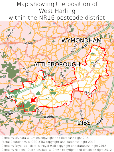 Map showing location of West Harling within NR16