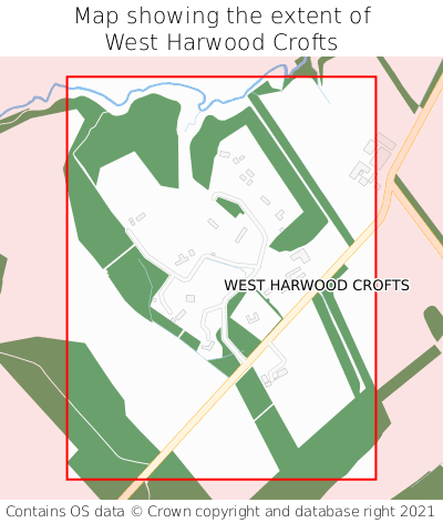 Map showing extent of West Harwood Crofts as bounding box