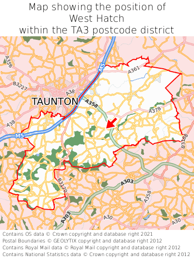 Map showing location of West Hatch within TA3