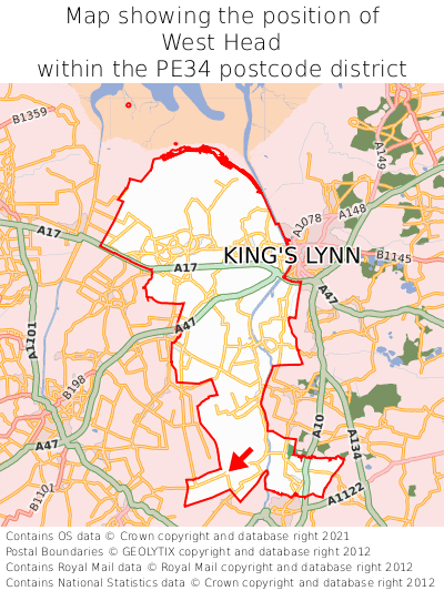 Map showing location of West Head within PE34