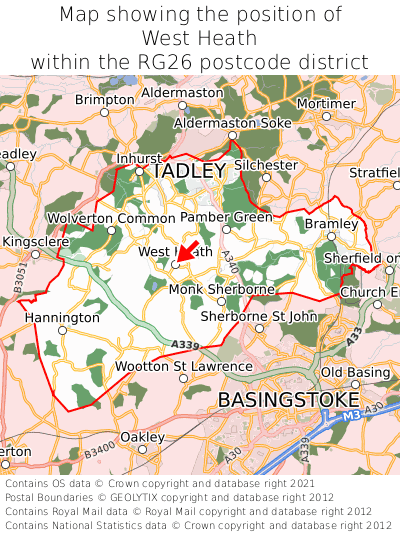 Map showing location of West Heath within RG26