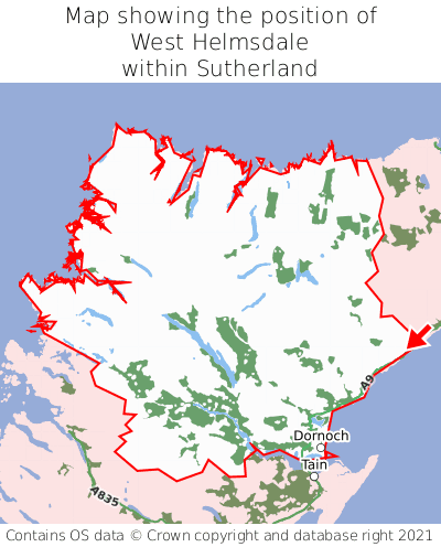 Map showing location of West Helmsdale within Sutherland