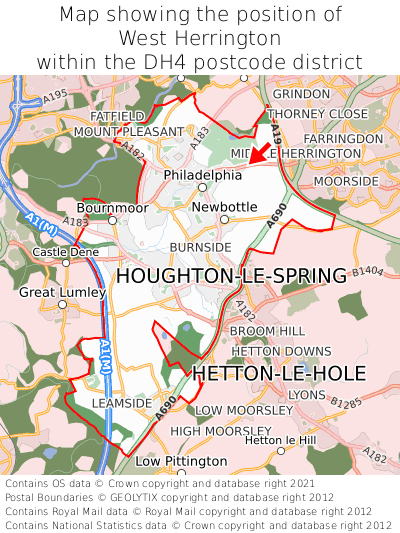 Map showing location of West Herrington within DH4