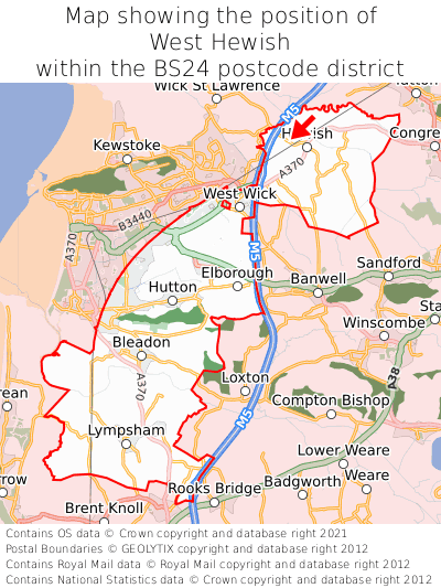 Map showing location of West Hewish within BS24