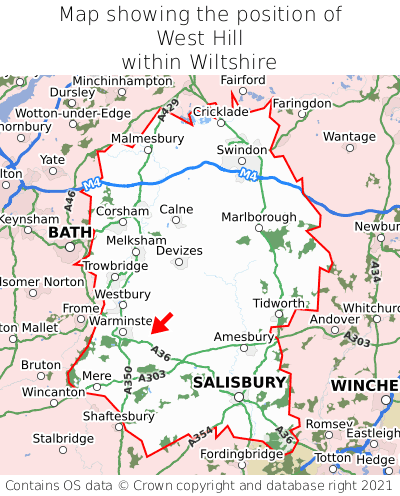 Map showing location of West Hill within Wiltshire