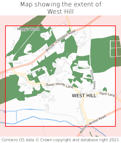 Map showing extent of West Hill as bounding box