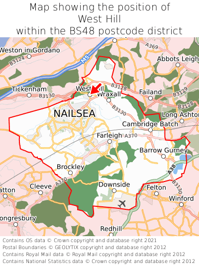 Map showing location of West Hill within BS48