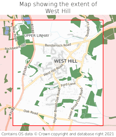 Map showing extent of West Hill as bounding box