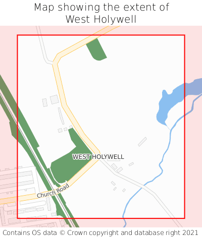 Map showing extent of West Holywell as bounding box