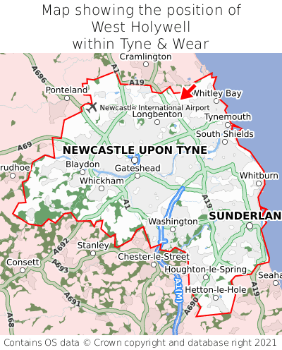 Map showing location of West Holywell within Tyne & Wear