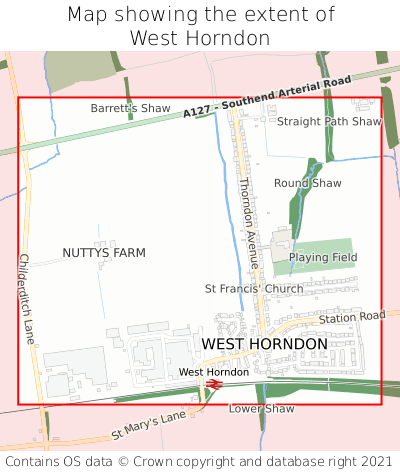 Map showing extent of West Horndon as bounding box