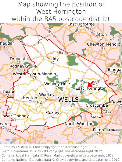 Map showing location of West Horrington within BA5