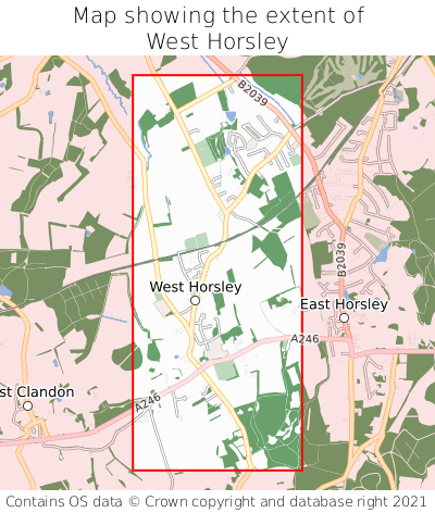 Map showing extent of West Horsley as bounding box