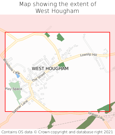 Map showing extent of West Hougham as bounding box