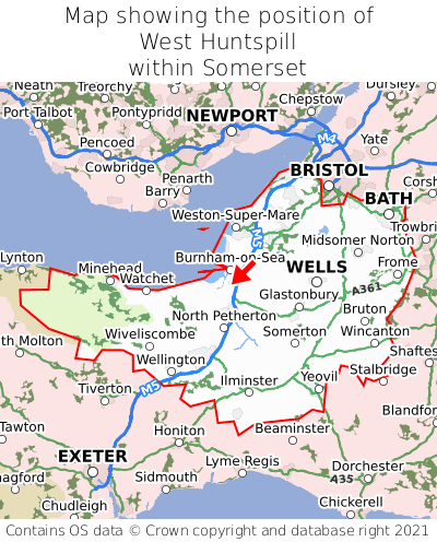 Map showing location of West Huntspill within Somerset