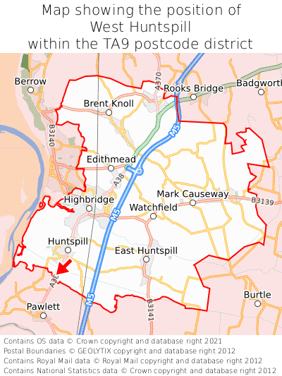 Map showing location of West Huntspill within TA9