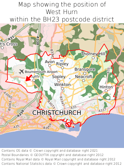 Map showing location of West Hurn within BH23