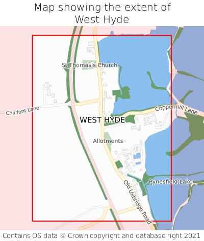 Map showing extent of West Hyde as bounding box