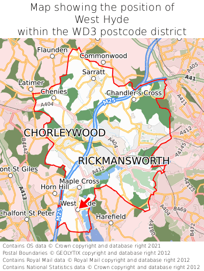 Map showing location of West Hyde within WD3