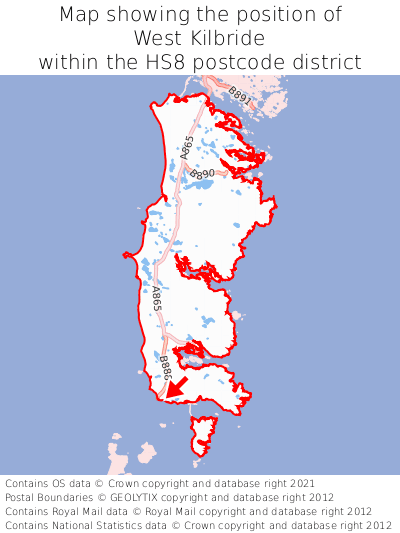 Map showing location of West Kilbride within HS8