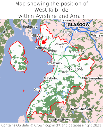 Map showing location of West Kilbride within Ayrshire and Arran