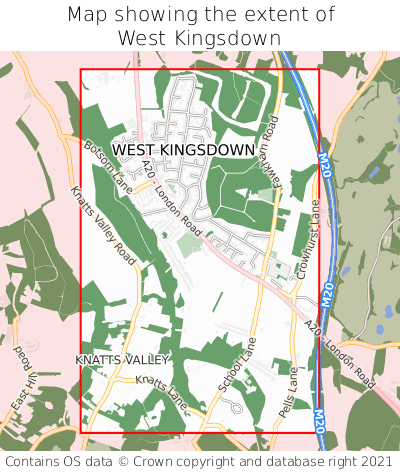 Map showing extent of West Kingsdown as bounding box