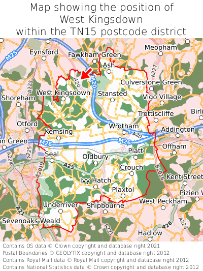 Map showing location of West Kingsdown within TN15