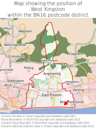 Map showing location of West Kingston within BN16