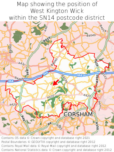 Map showing location of West Kington Wick within SN14