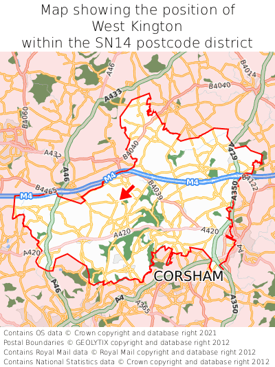 Map showing location of West Kington within SN14