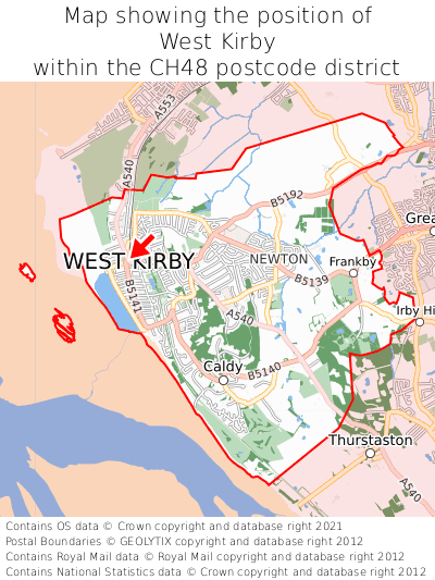Map showing location of West Kirby within CH48