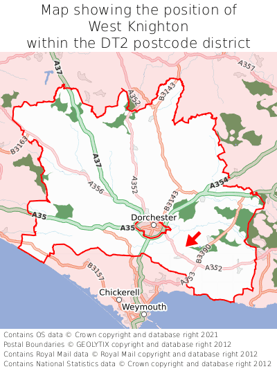 Map showing location of West Knighton within DT2