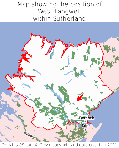 Map showing location of West Langwell within Sutherland