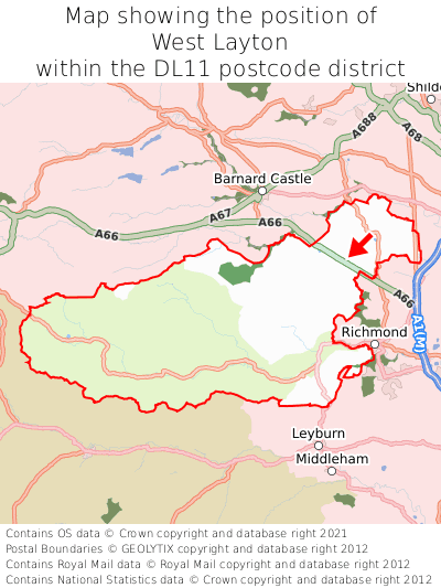 Map showing location of West Layton within DL11