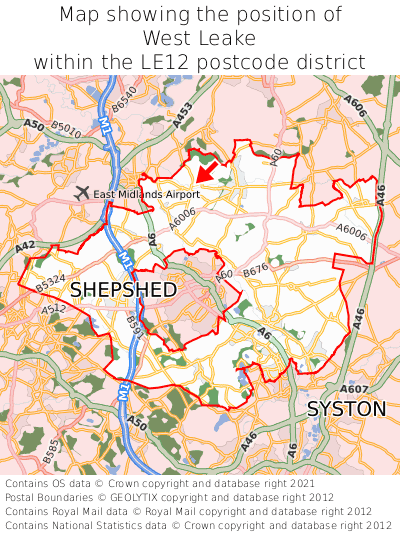 Map showing location of West Leake within LE12