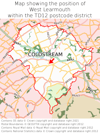 Map showing location of West Learmouth within TD12