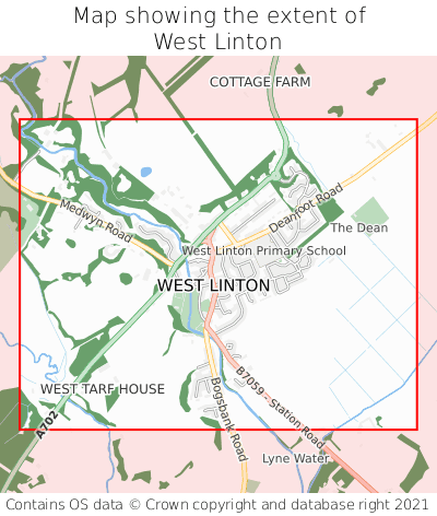 Map showing extent of West Linton as bounding box