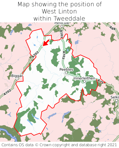 Map showing location of West Linton within Tweeddale