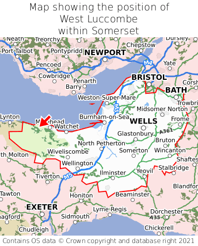 Map showing location of West Luccombe within Somerset