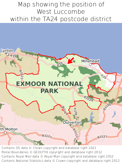 Map showing location of West Luccombe within TA24