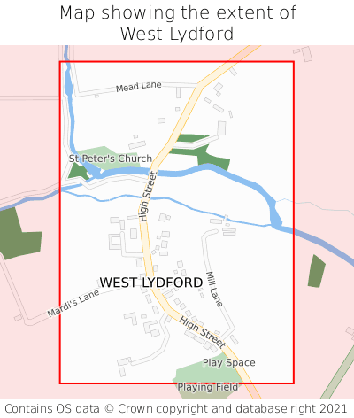Map showing extent of West Lydford as bounding box