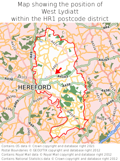Map showing location of West Lydiatt within HR1