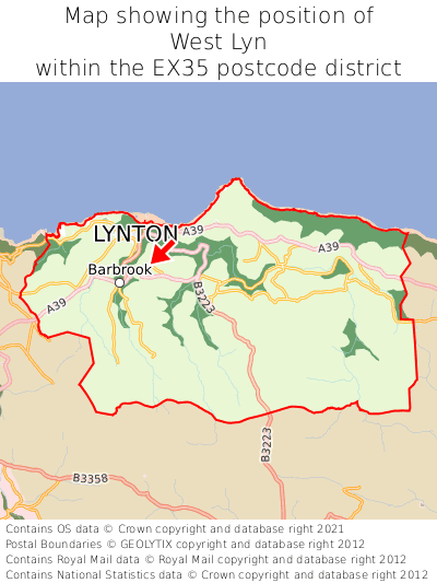 Map showing location of West Lyn within EX35