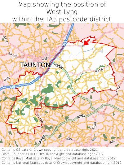 Map showing location of West Lyng within TA3