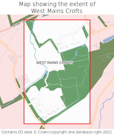Map showing extent of West Mains Crofts as bounding box