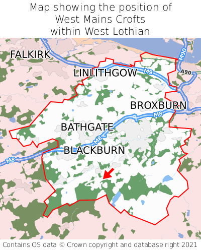 Map showing location of West Mains Crofts within West Lothian
