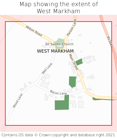 Map showing extent of West Markham as bounding box